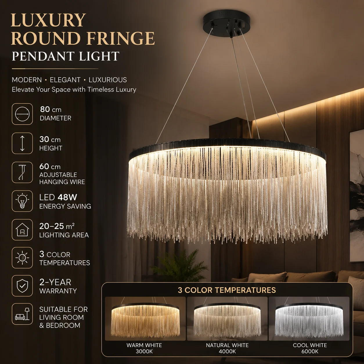 Modern Light Luxury Fringe Crystal Tassel Chandelier Black Metal Linear Pendant Light Home Decor for Dining Living Room