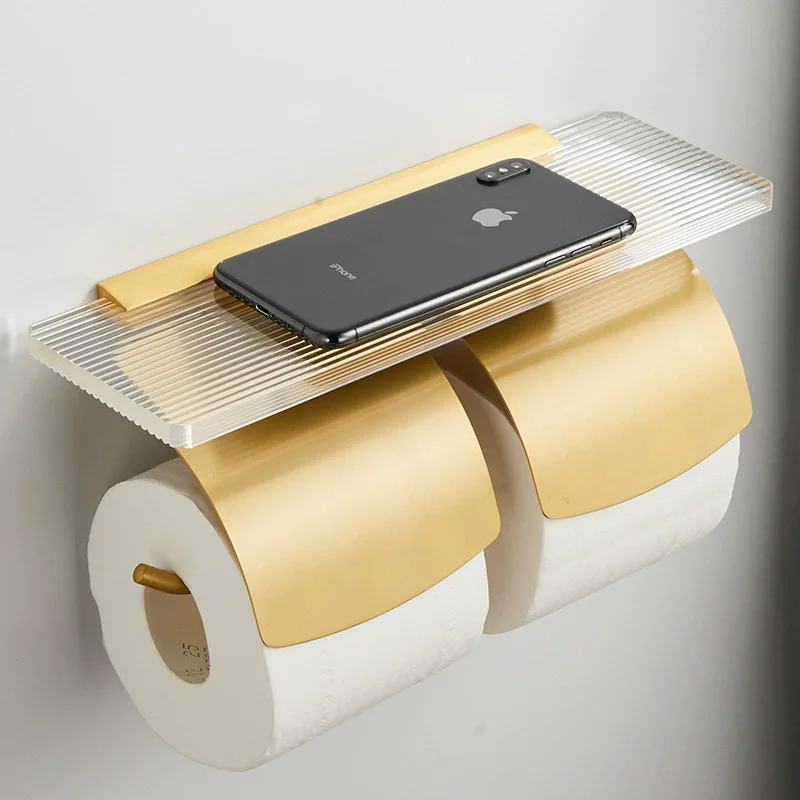 Brushed Gold Bathroom Paper Holder Acrylic Paper Roll Holder Phone Holder Tissue Box  Rack Toilet Paper Tissue Box