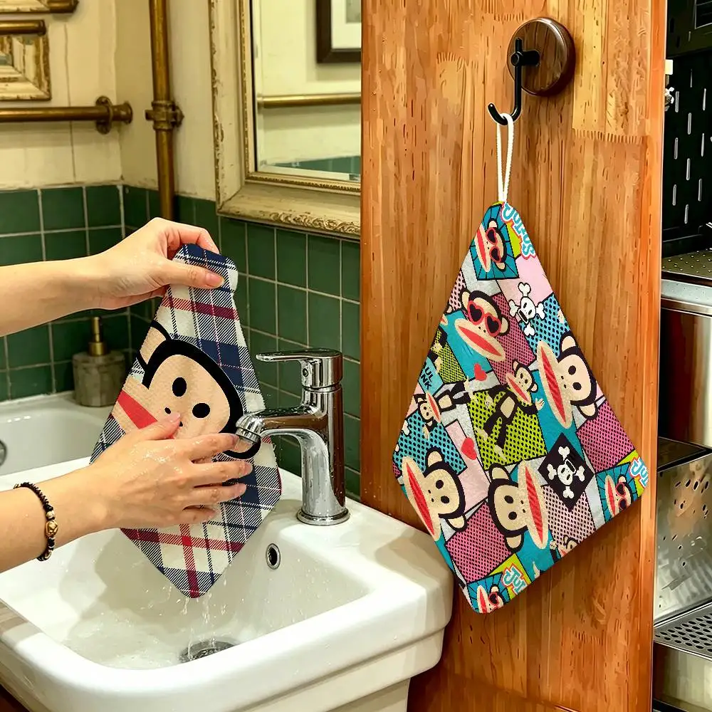 Anime P-Paul F-Frank Big Monkey Polyester Cotton Hanging Kitchen Towel Absorbent Hand Wiping Cloth for Daily Cleaning Drying