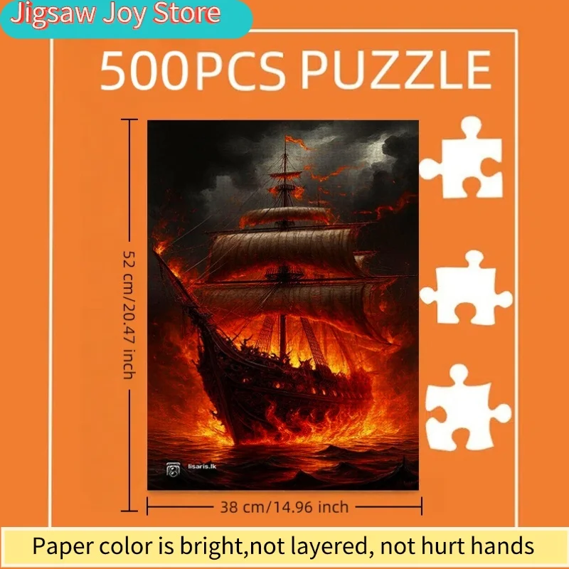 

, Paper Puzzle, DIY Puzzle, Adult Large Puzzle, Fiery Burning Giant Sailing Ship at Sea Sinking Suitable for Family Leisure Pu