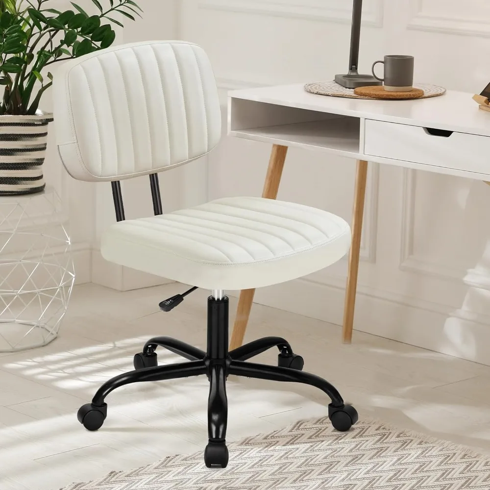 Silla ergonómica de escritorio para oficina en casa sin brazos, soporte Lumbar de espalda baja, altura ajustable, cuero PU, tarea de computadora