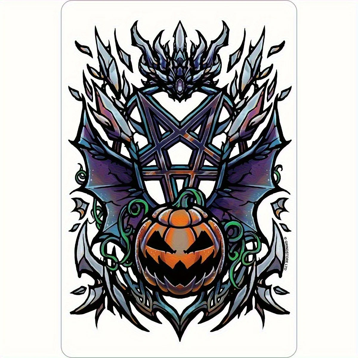 Arte de pared de hojalata bohemio hecho a mano, decoración vintage de Halloween con diseño de calabaza, murciélagos y pentagrama, pintura de metal vibrante f