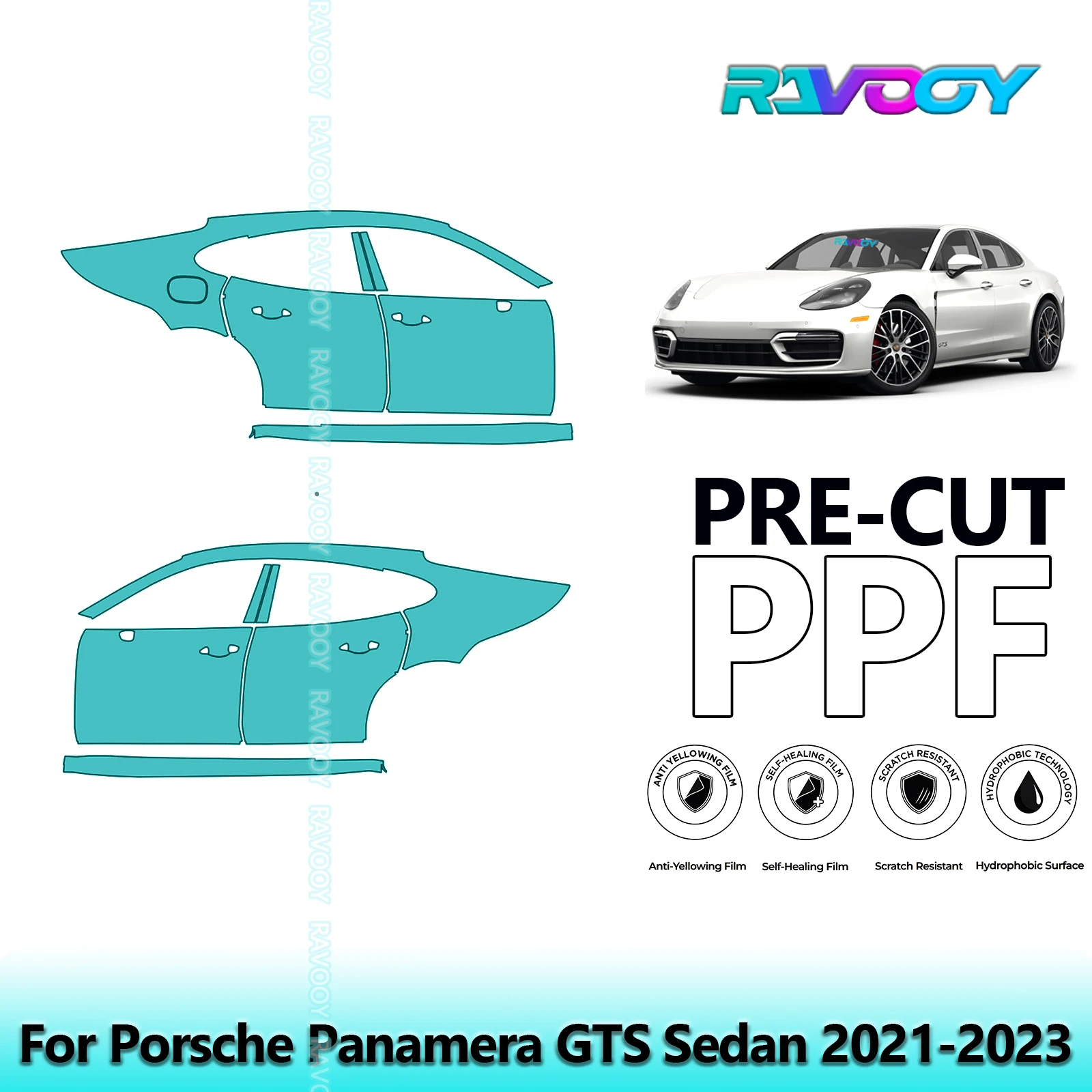 

For Porsche Panamera GTS Sedan 2021-2023 8.5mil Clear Matte Pre-Cut PPF Door & A/B Pillar Kit TPU Paint Protection Film Set