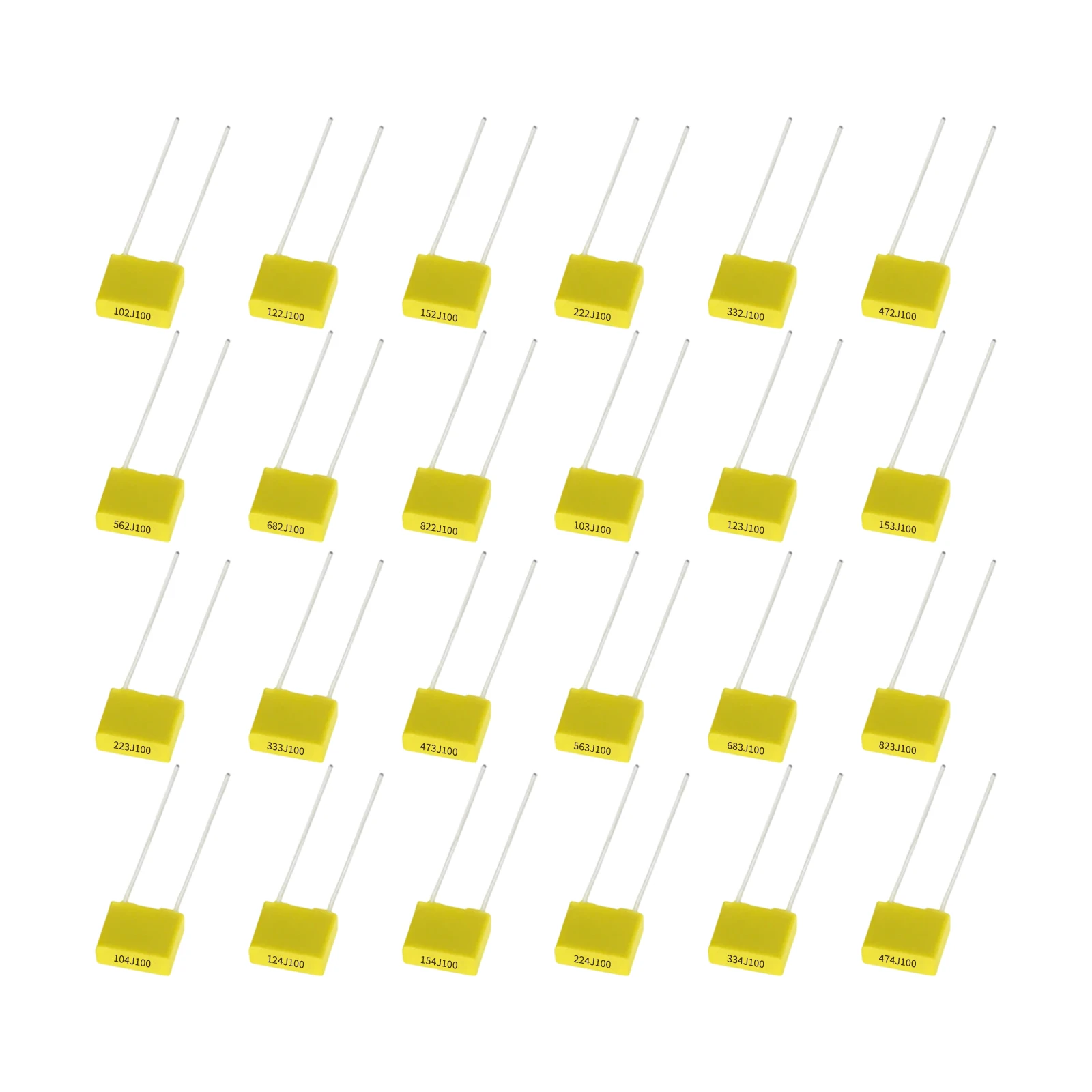 24 Values Correction Capacitor Kit 100V 1/1.5/2.2/3.3/4.7/10/22/33/47/100/220/330/470 nF 102/103/104/472/473/474 Total 120 Pcs