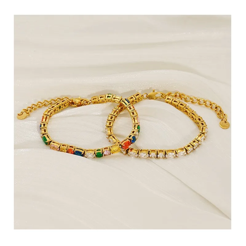 

Wind Stainless Steel Mixed Color Zircon Bracelet Tennis Chain Women's Fashion Versatile Light Luxury Titanium Steel Jewelry