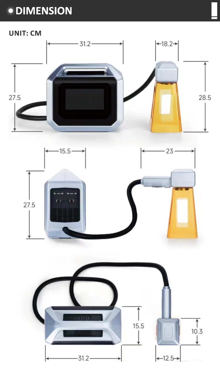 آلة النقش بالليزر للمعادن البلاستيكية الصغيرة المحمولة ألياف الليزر المحمولة 20 واط 30 واط يده نوع 20 واط / 30 واط