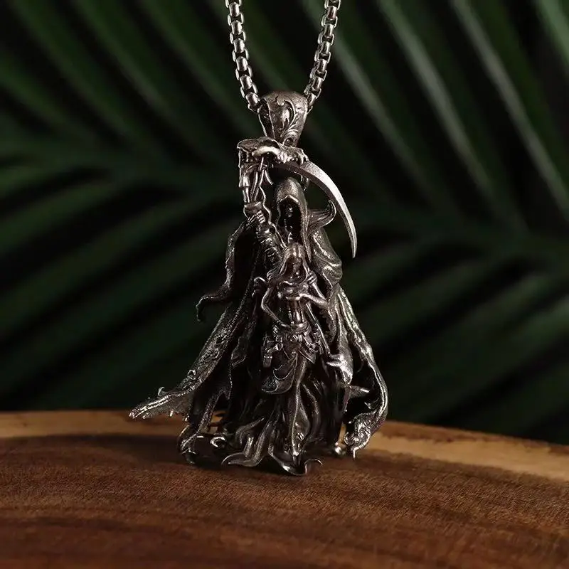 Classic Retro Holy Death Sickle Pendant Stainless Steel Necklace for Men Fashion Personality Punk Pagan Jewelry Accessories Gift