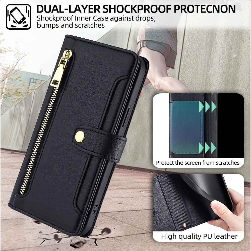 

Чехол-кошелек на молнии для OnePlus Nord CE 5G 4 3 Lite 2T Nord 2 5G, кожаный ремешок с несколькими 5 слотами для карт, откидная крышка Funda