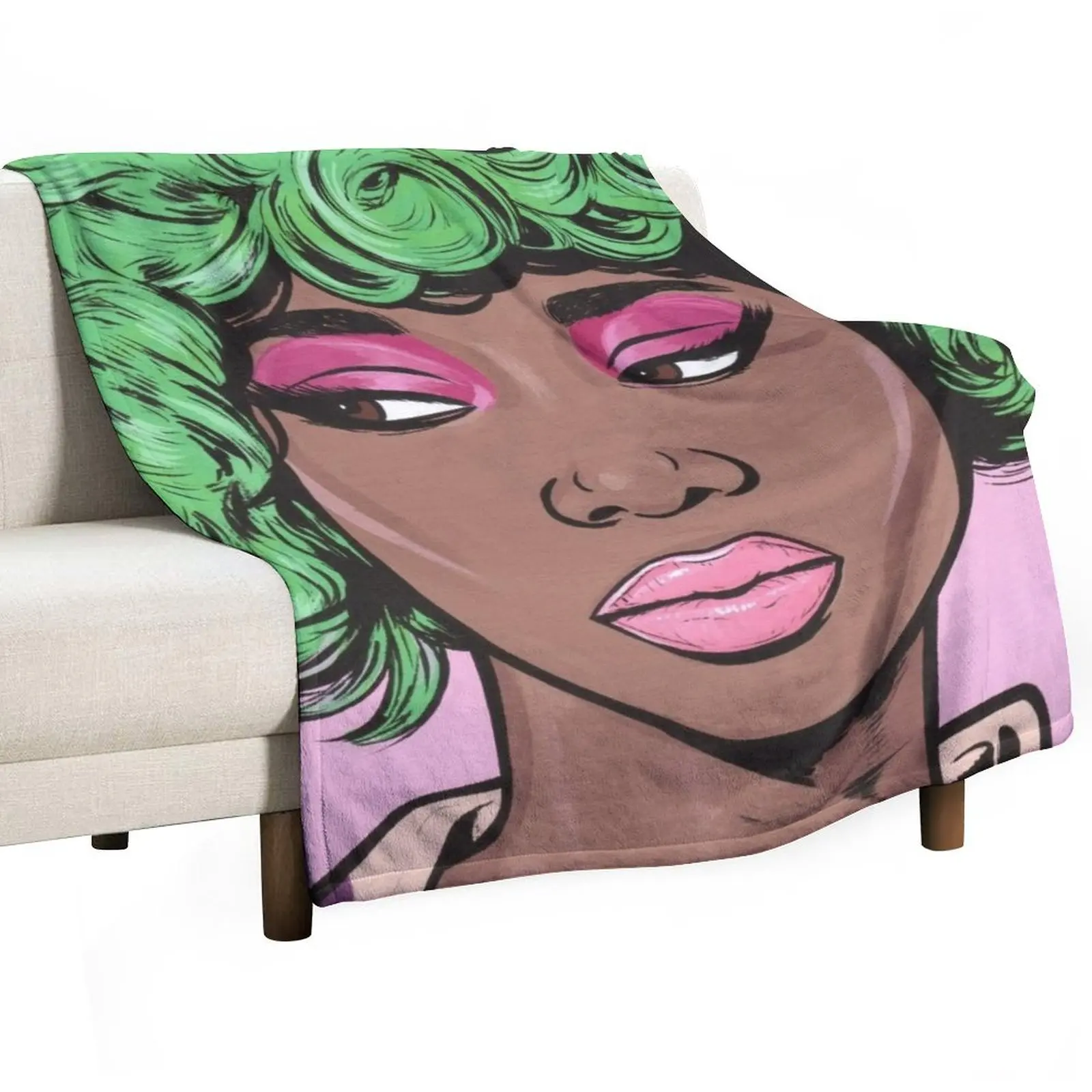 

Green Haired Kawaii Comic Girl Throw Blanket Multi-Purpose Thins Blankets