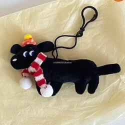 Backpack Charms Black Dog Keychain Cute Korean Style Plush Plush Doll with Scarf Cartoon Christmas Puppy Pendant Gifts 오란고교 호스트부