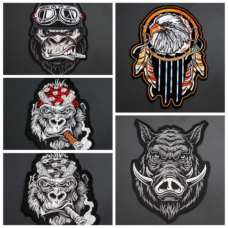 Wild animals and smoking gorillas large embroidered punk motorcycle patches clothing accessories iron-on badges