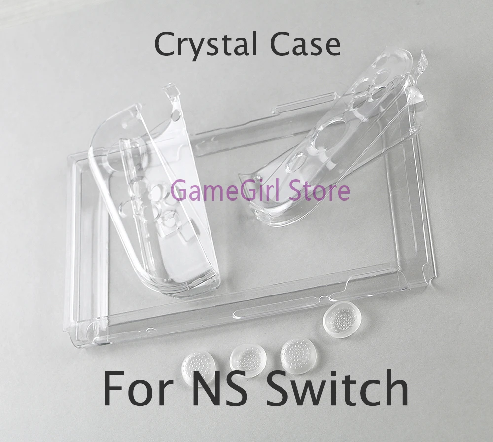 

10Sets For Nintendo NS Switch 7 in 1 Split Clear Transparent Crystal Protective Case Housing Shell Cover with Anti-slip Cap