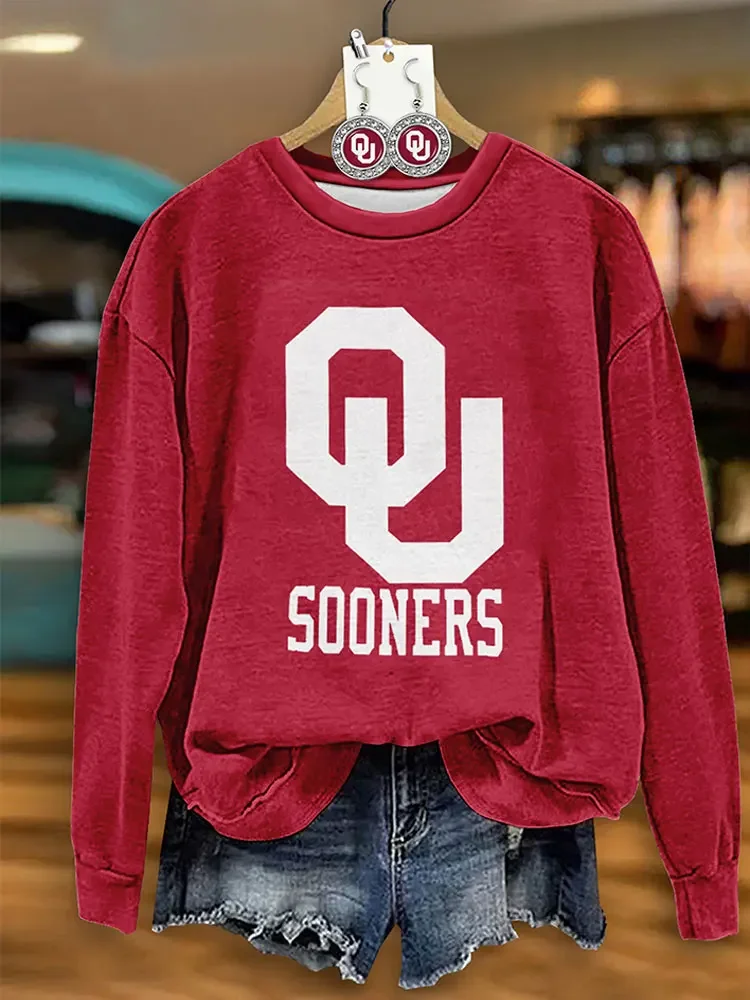 Классический Топ Oklahoma Sooners OU с круглым вырезом и принтом