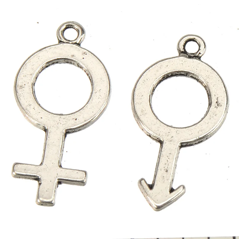 50pcs Gender Symbol Charms Female Male Pendant Silver Plated Metal Jewelry Components Bracelet Craft Material Hand Made Supplies