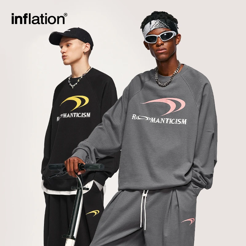 INFLATION Drop Shoulder Oversized Sweatshirts Unisex Crewneck Pullovers