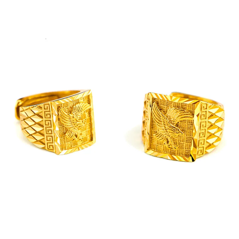 Pure Gold 9999 Attractive Men's Sand Finger Eagle 24K Real Gold Ring Opening Adjustment Ring for Big Pictures