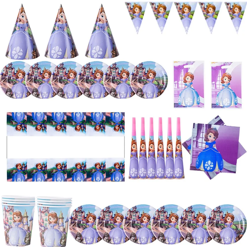 Sofia Princess Birthday Decorative Balloons For Party Tableware Paper Plate Cup Pennant Party Accessories Supplies Gir DIY Gift