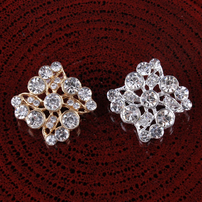 10PCS Bling Metal Rhinestone Buttons for Flower Center Decorative Shank Crystal Square Beads for Hair Accessories