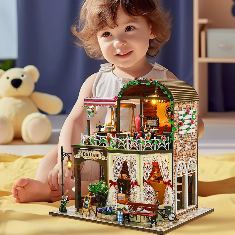 

3D Puzzles Mini Wooden Doll House DIY Double-Storey Villa Production Assembly Building Model Toys Home With Furniture Dollhouses