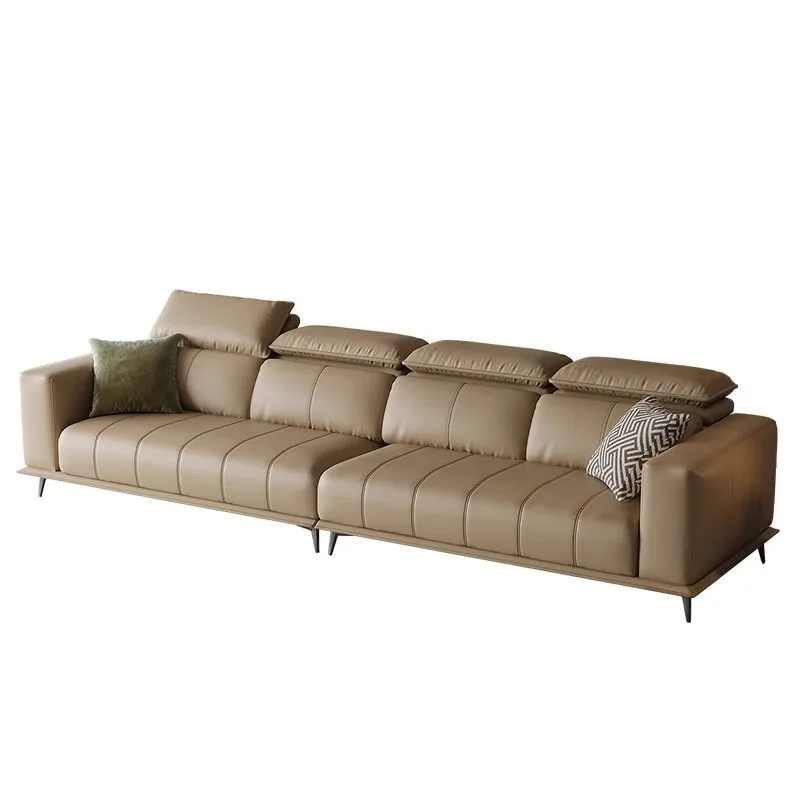 

Internet celebrity light luxury Italian first-layer cowhide leather sofa, headrest adjustable retro combination piano keys