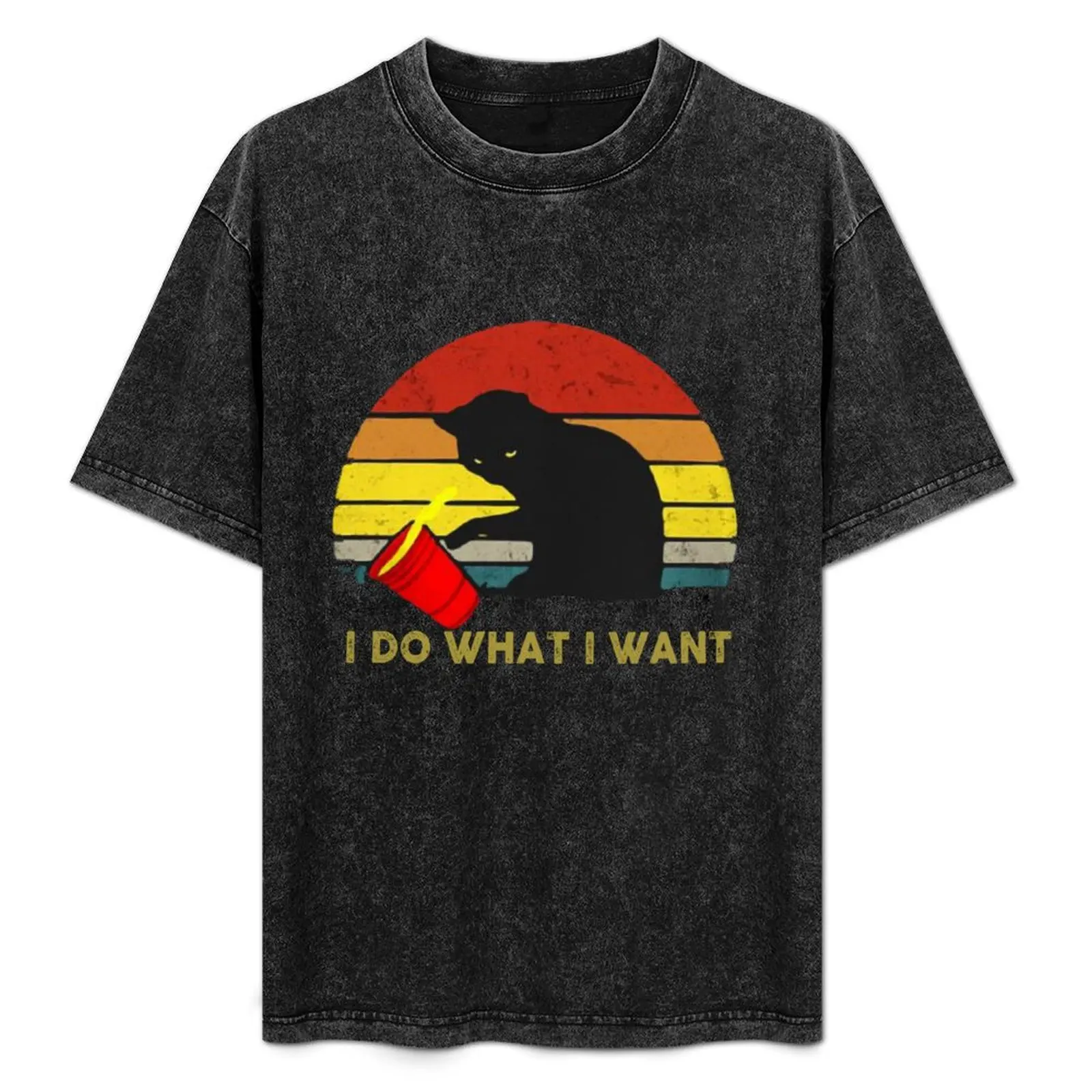 

I Do What I Want Retro Cat T-Shirt Basic Daily Outfit Short Sleeve Tee