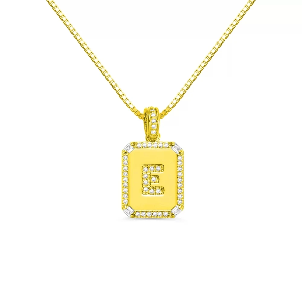 Cuibic Zirconia Gold-plated Brass Letter A-Z Box Chain Necklace Women CZ Crystal Square Alphabet Boho Party Shiny Jewelry Gift