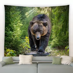 Forest Animal Tapestry Wild Leopard Tiger Bear Plant Nature Landscape Wall Hanging Beach Mat Room Decoration Home