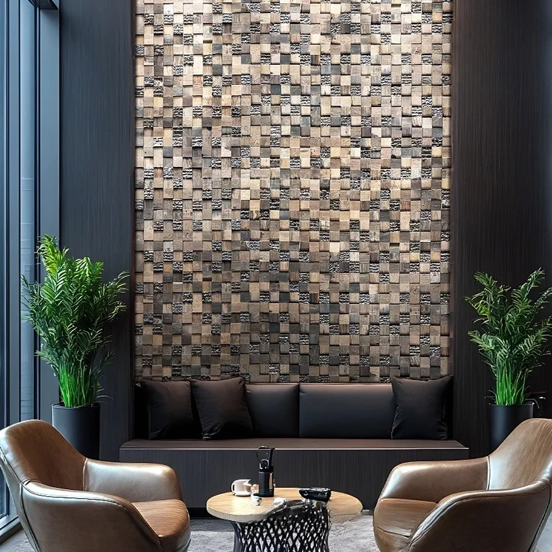 

Креативная нерегулярная геометрия из цельного дерева, квадратное настенное украшение, винтажный фон для бара, ресторана, настенное украшение