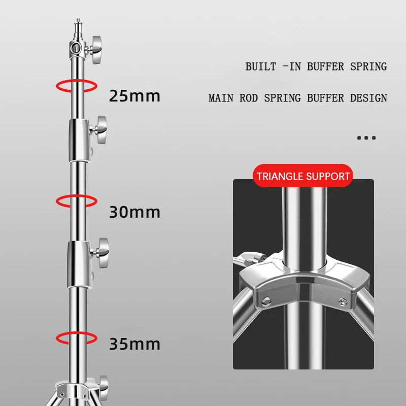 2.1M Stainless Steel Light Stand, Spring Cushioned Heavy Duty Photography Tripod Stand with 1/4” to 3/8” Universal Screw Adapter