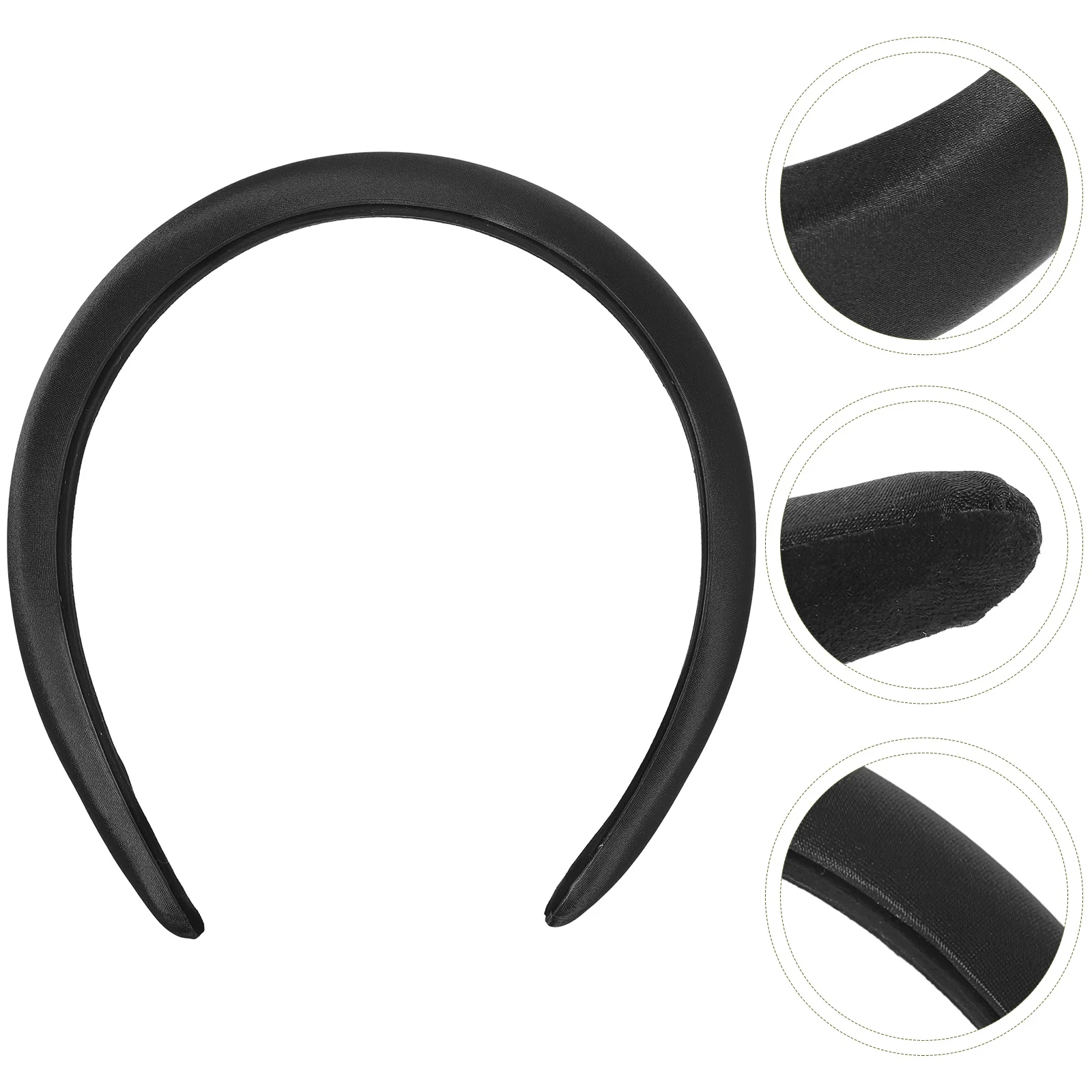 

Black Satin Padded Headband Wide Chunky Hairband For Women Girls Thick Non-Slip Hair Accessory Daily Wear Party Travel