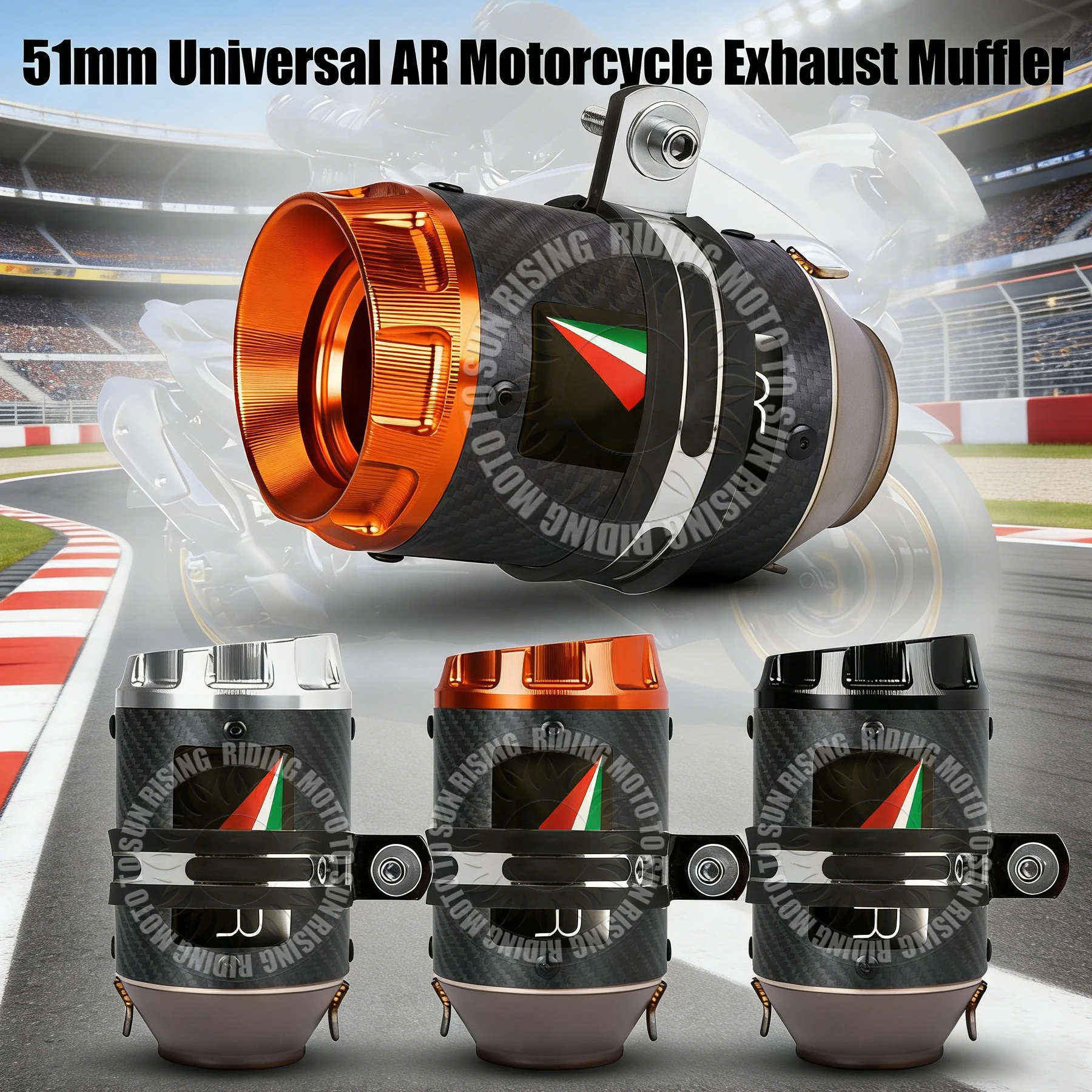 51mm Universal AR Motorcycle Exhaust Muffler Escape For Kawasaki300 400 800 1000 CB300R R3 R6 MT07 MT09 DUKE390 ZX6R S1000RR Etc