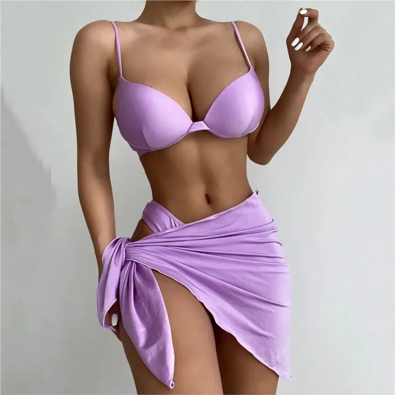 Micro Bikinis Set 2024 Swimwear Women 3-Piece Sexy Push Up Swimsuits with Cover-up Swimming Bathing Suit Mujer Beach Swim Wear