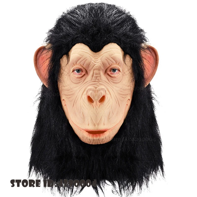 Halloween Realistic Chimpanzee Costume Mask Rise of The Planet of The Apes Costume Prop Full Face Funny Fluffy Latex Mask - view 6
