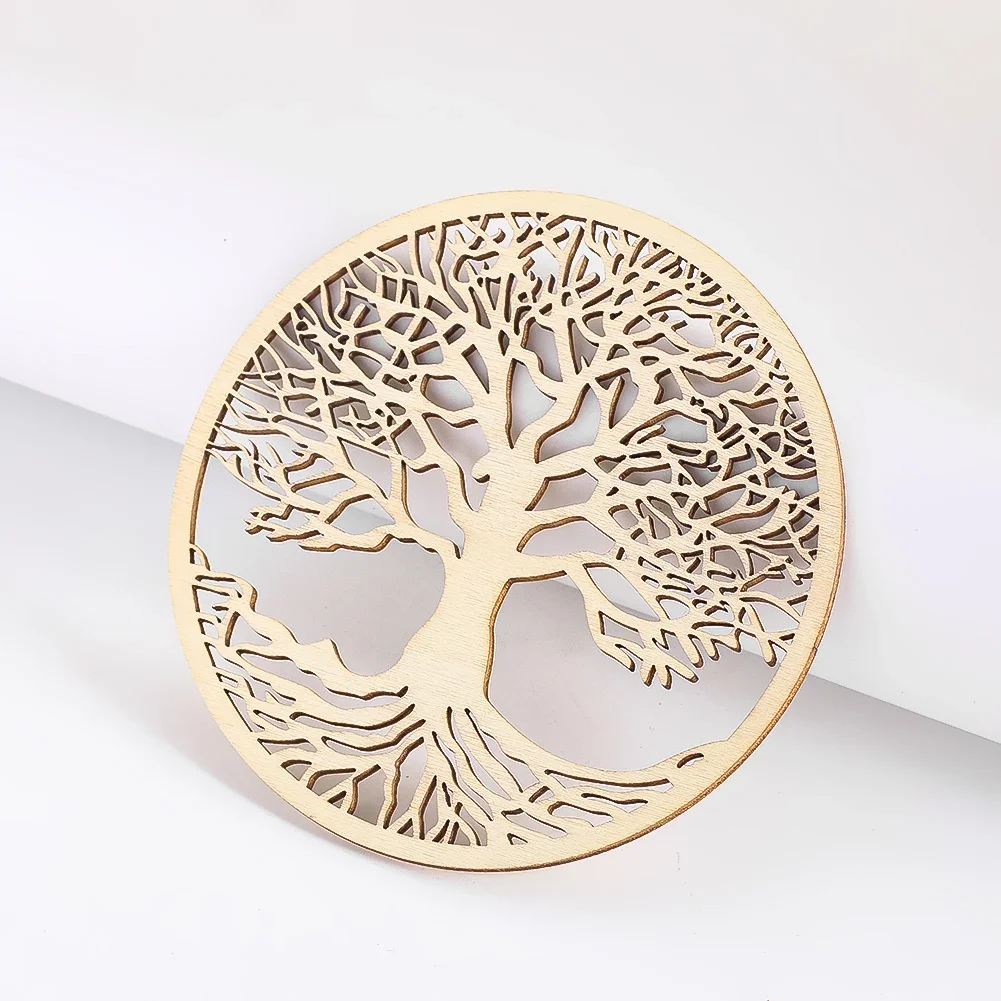 10cm Tree of Life Wooden Wall Art Round Hollow Hanging Ornament Yoga Meditation Spiritual Craft Home Decor Coaster