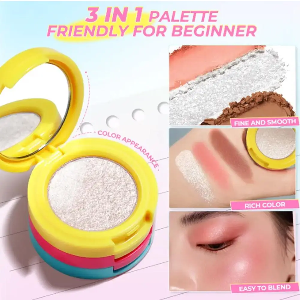 3 IN 1 Highlight Blush Contour Palette Rouge Makeup Brighten Eyeshadow Palette Matte Face Glitter Pigment Hairline Brow Powder