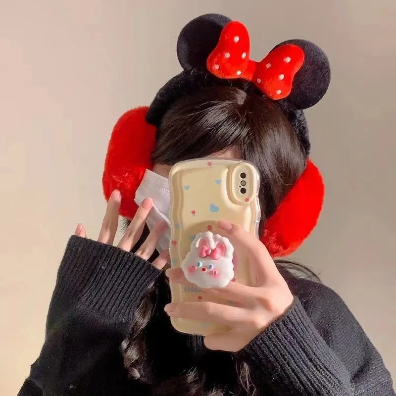 Disney Mickey Mouse and Minnie Cartoon Bow Warm Earmuffs Foldable Cycling Windproof Ear Protection Ear Covers Plush Ear Bag Gift