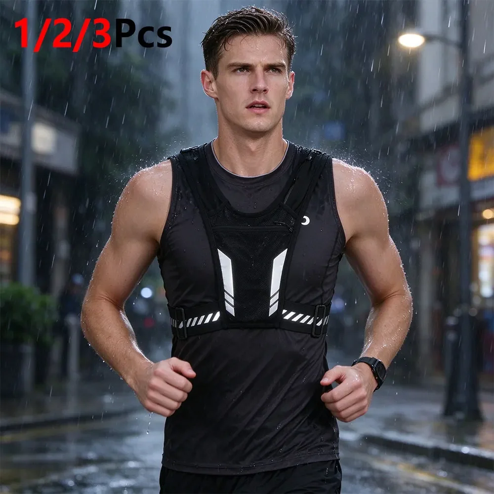 1/2/3Pcs Night Jogging Reflective Vest, Mesh Chest Backpack with Phone Pocket, Adjustable Waist Strap, Hydration Storage Vest