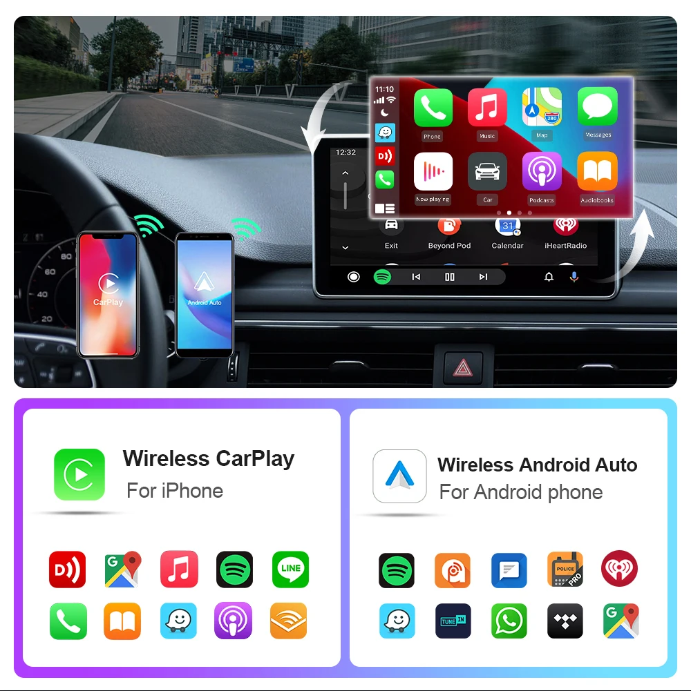 Wireless Carplay Adapter for Android iPhone Auto 2 in1 Wired to Wireless AI Box USB Connection For Volvo Benz Mg Kia Chery VW