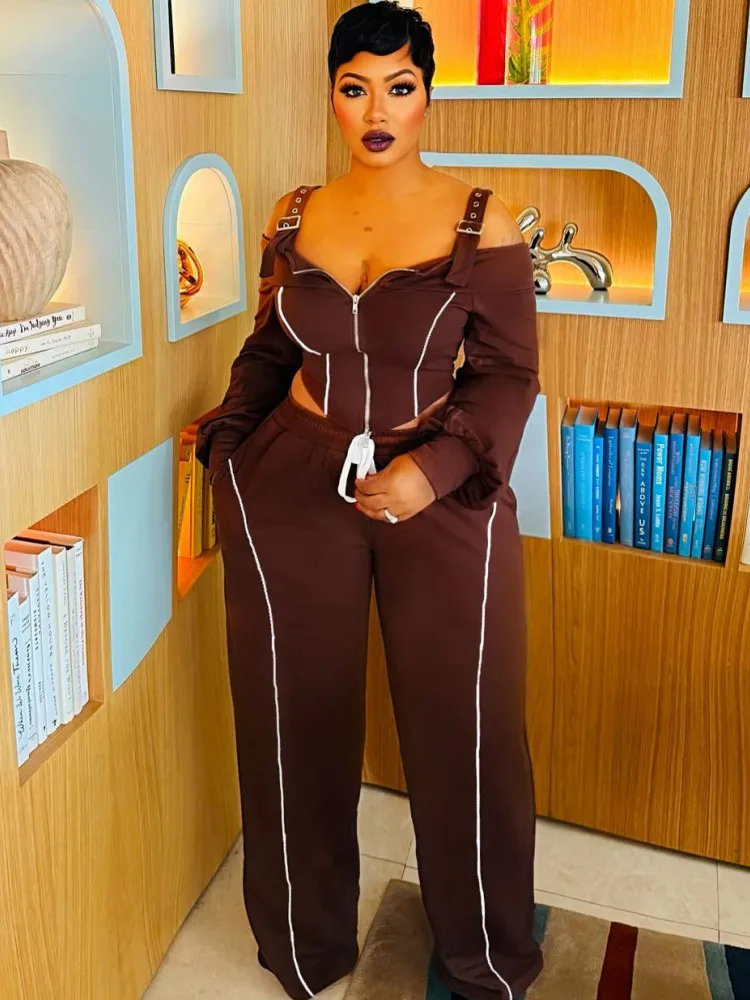 Set da donna da 2 pezzi 2025 Nuovo arrivo Autunno Inverno Set coordinati Cerniera Giacca a maniche lunghe Top e pantaloni Abiti Abiti Abbigliamento