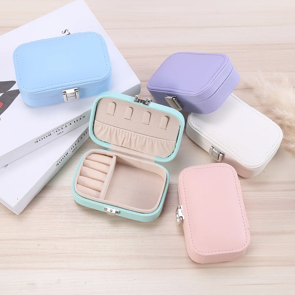 Macaron Jewelry Box for Travel Portable Ring Earrings Necklace Organizer Double Layer PU Leather Snap Button Display Case