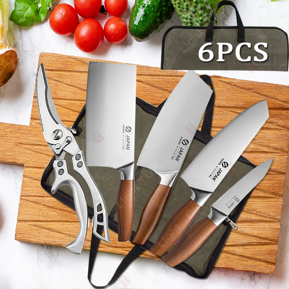 

Японский профессиональный набор кухонных ножей, нож для нарезки фруктов из нержавеющей стали, нож для обвалки мясника шеф-повара с сумкой для хранения