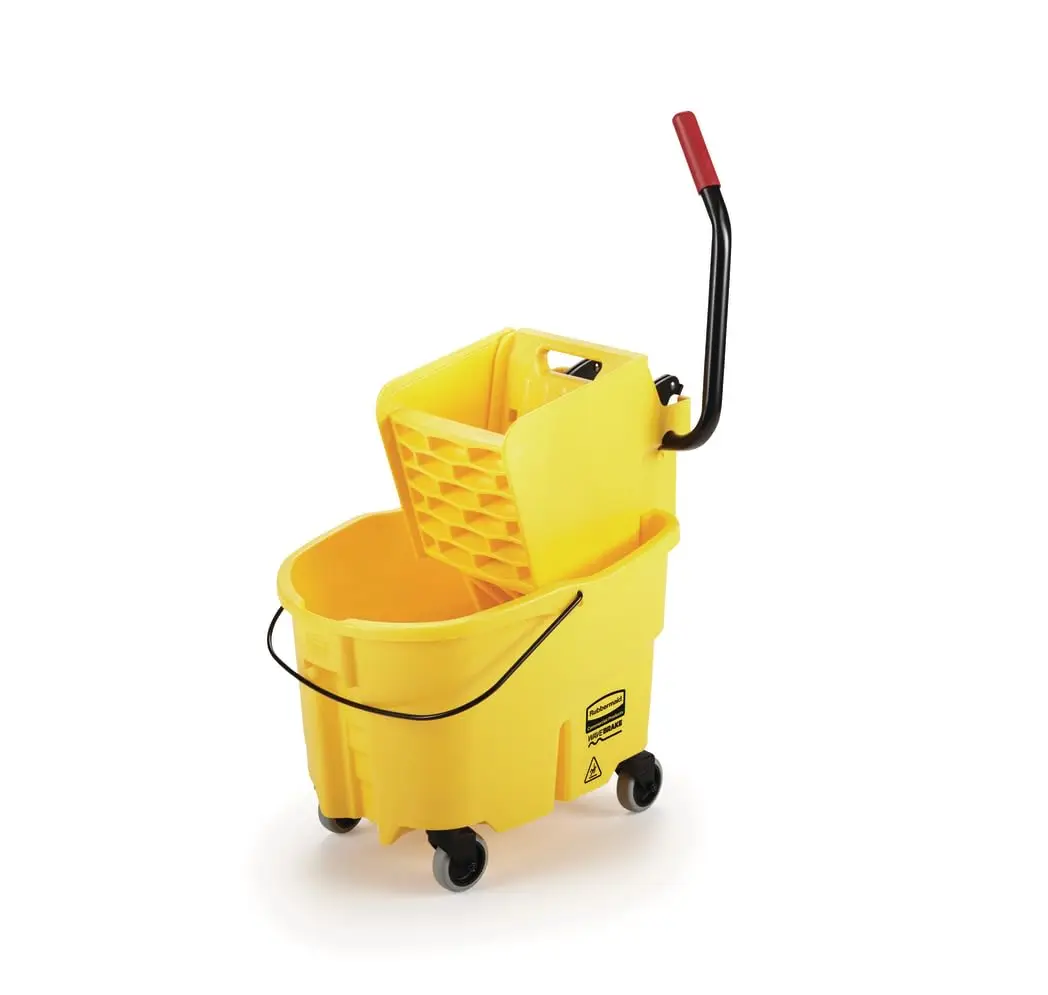 

26 Qt. Side-Press Mop Bucket with Wringer on Wheels, Yellow, for Heavy-Duty Floor Cleaning in Professional Settings