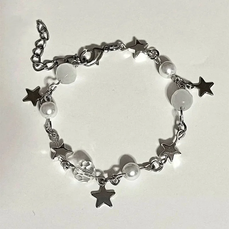 Conjunto de pulseira estrelada para mulheres, pulseiras inspiradas em anime, jóias grunge pérolas, Y2K