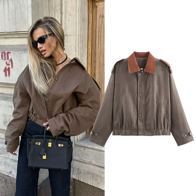 

Women's Jackets Coats Autumn Winter Fashion Splice Collar Long Sleeve Coats Vintage Female Outerwear Chic Tops