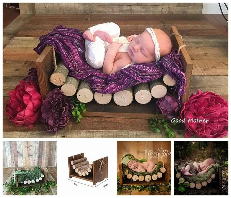 

Children's photography props log studio photo phase 100 days newborn baby small wooden bed full moon do old baby photo bed