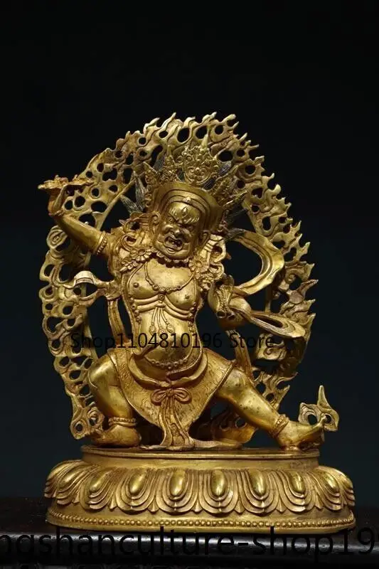 12'' Ancient Tibetan Tantra bronze Gilt Mahakala Wrathful Deity Buddha Statue