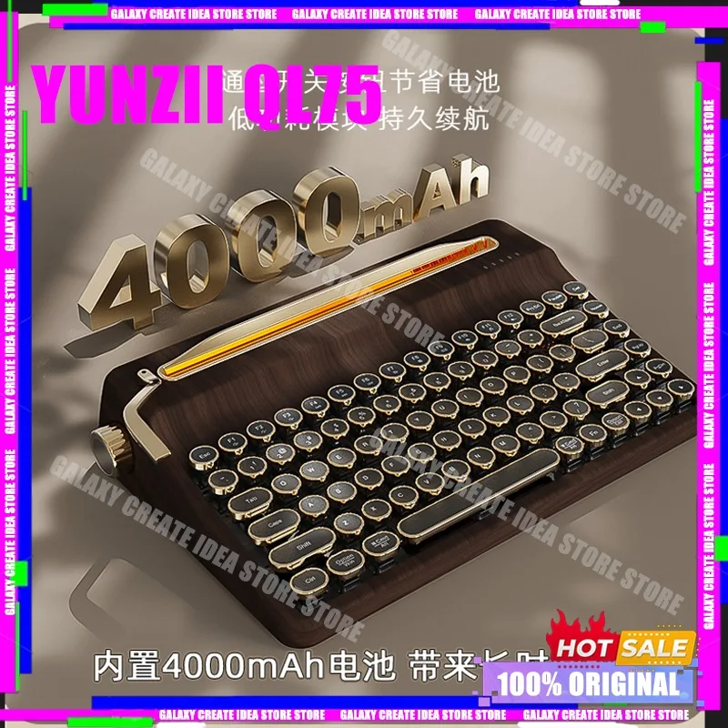YUNZII QL75 Keyboard Mekanik Tri-Mode Nirkabel Gaya Retro Desain Mesin Tik RGB Keyboard QMK/VIA Dapat Diprogram Aksesoris PC