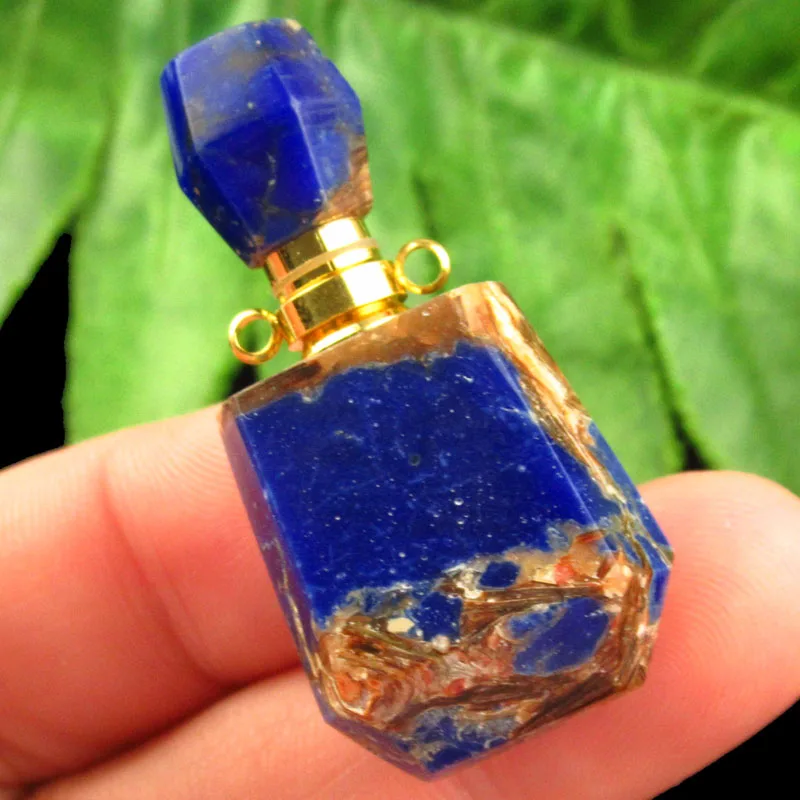 Lapis Lazuli Gold Copper Bornite Stone Charm Essential Oil Diffuser Bottle Pendant Birthstone Jewelry High End