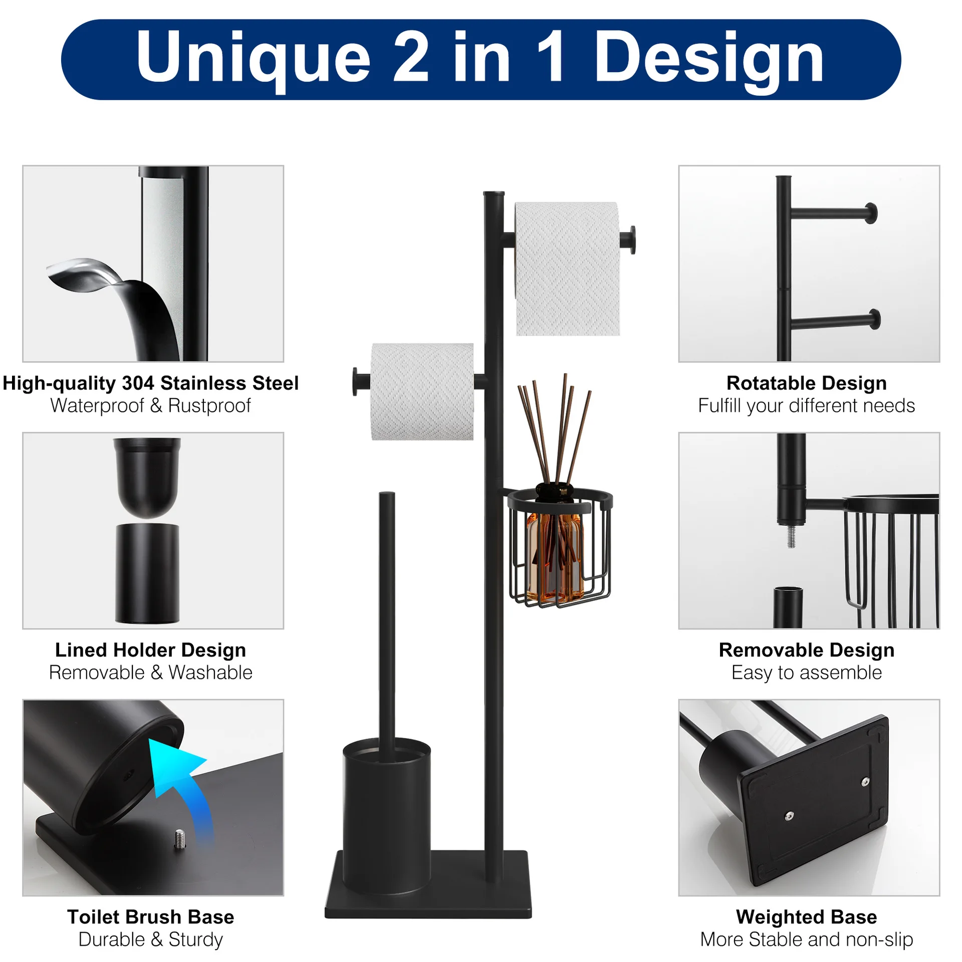 Imagem -03 - Standing Toilet Paper Holder com Armazenamento Suporte de Tecido para Banheiro