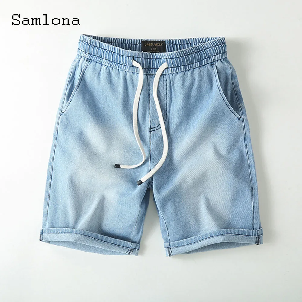 2024 Stylish simplicity Men Fashion Lesiure Pocket Demin Shorts Men's Crimping Short Jeans New Casual Elastic Waist Demin Shorts